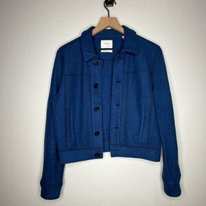 Billy Reid Boiled Wool Trucker Jacket in Blue, size XS